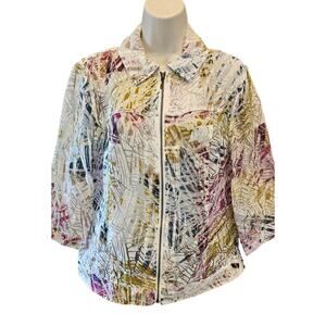 Coldwater creek size 16 semi Sheer full zip shaket EUC colorful career casual +